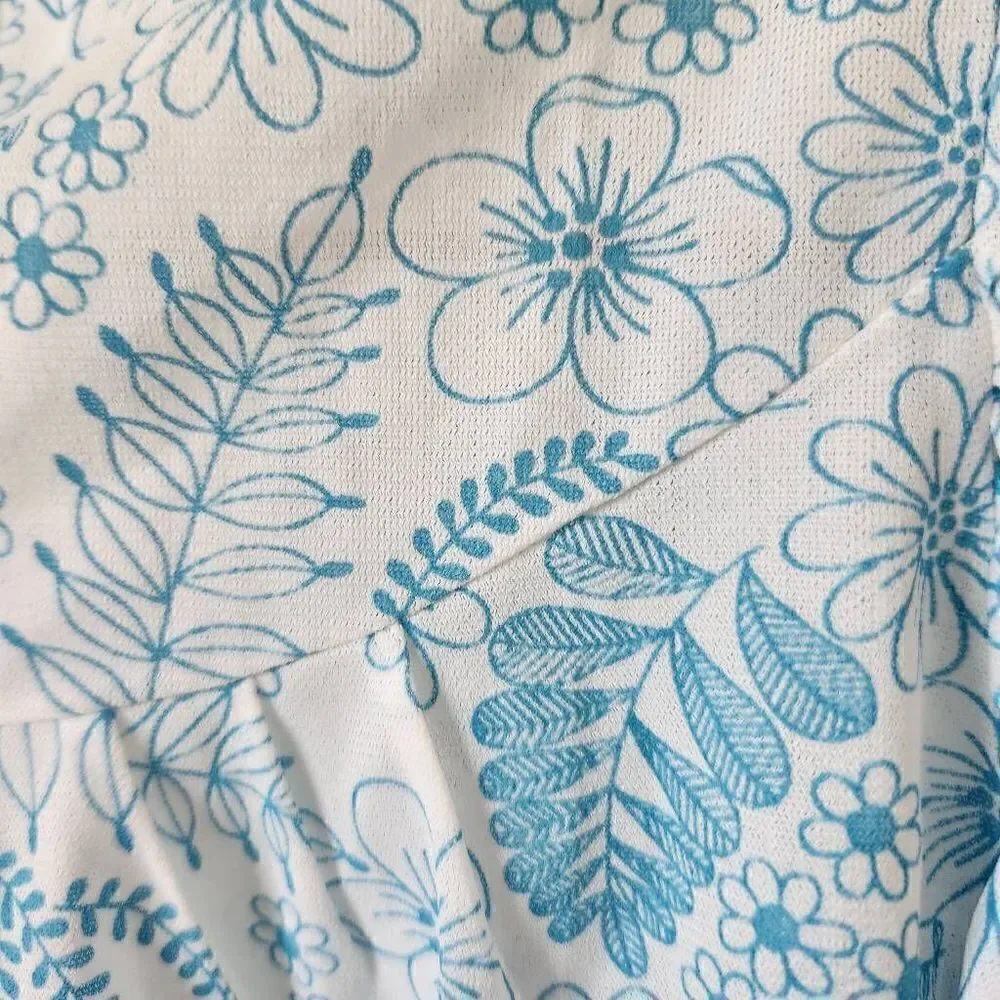 Vintage toddler 3-4t moo moo pajama dress 70s floral blue white sleepwear French